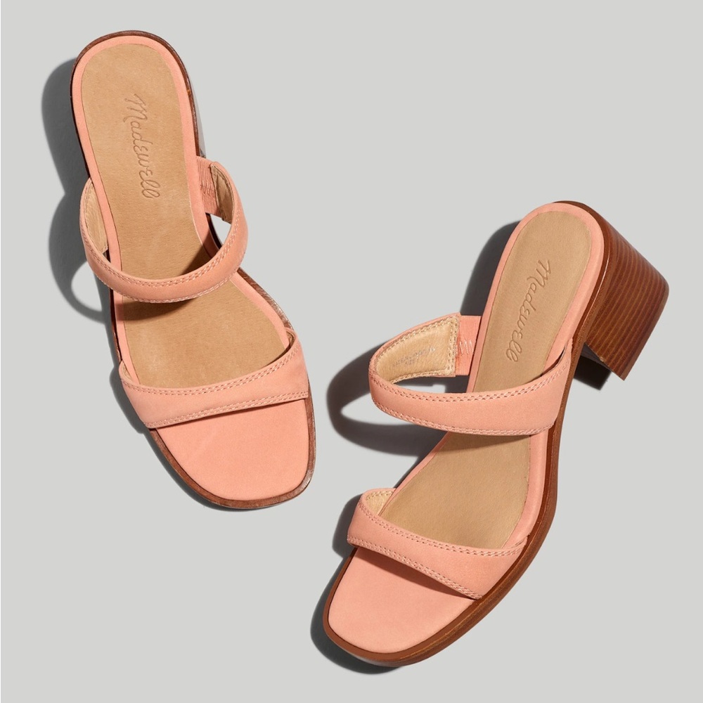 NIB Double Strap Heeled Mule Sandals in Nubuck Leather Size 8.5